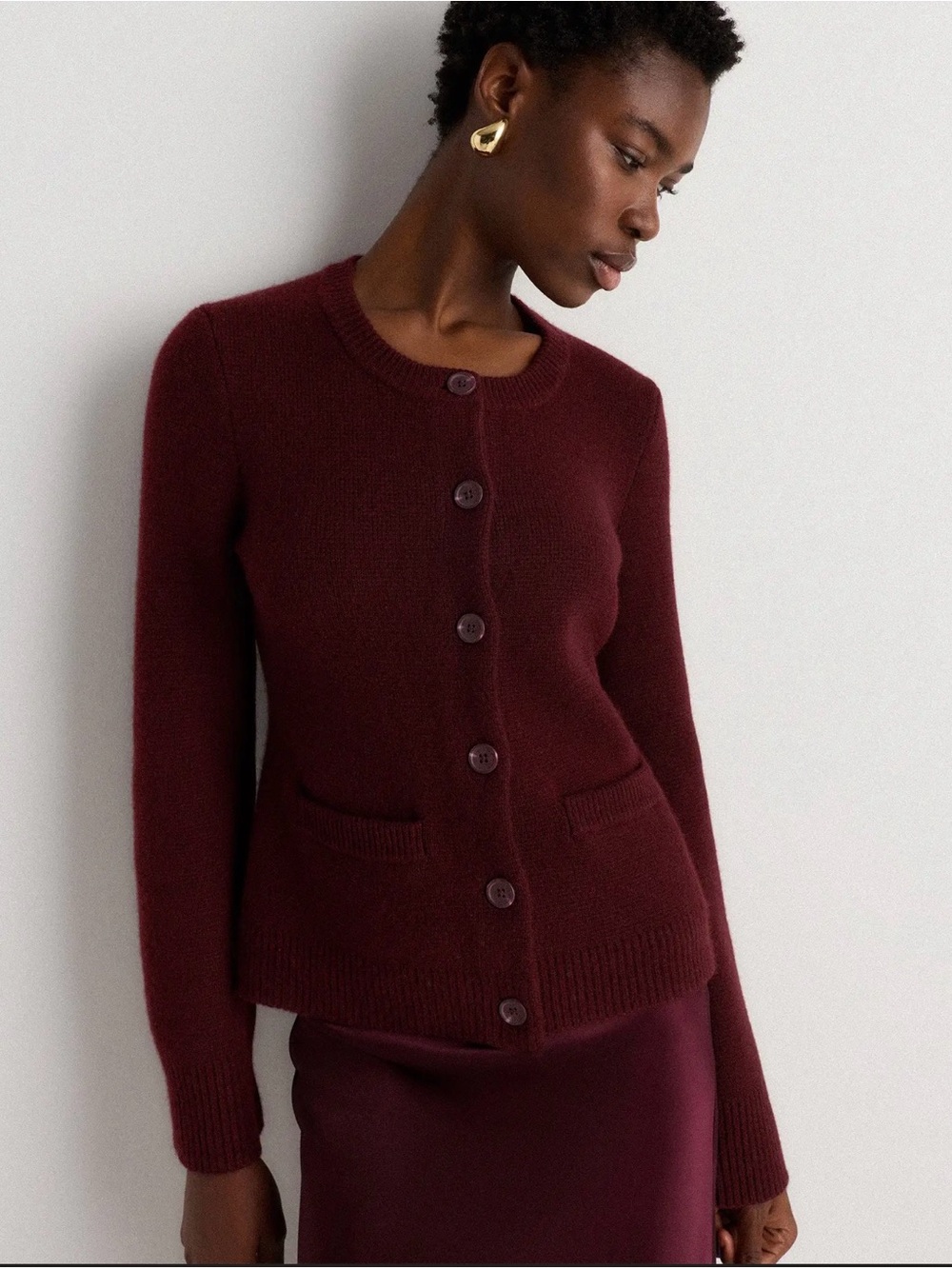 Quince cashmere structured cardigan Burgundy Size Large